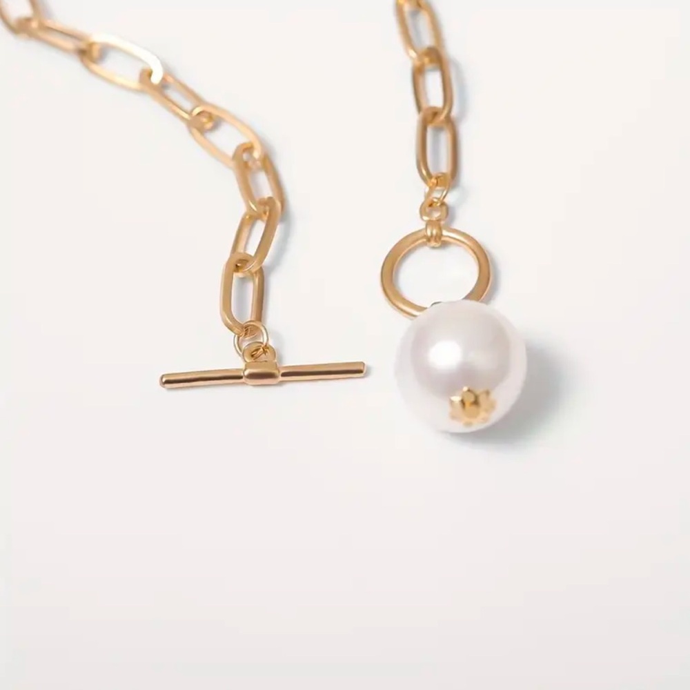 NEW FINAL PRICE ❤️‍🔥 GOLD PAPERCLIP CHAIN NECKLACE WITH PEARL PENDANT - Picture 6 of 6